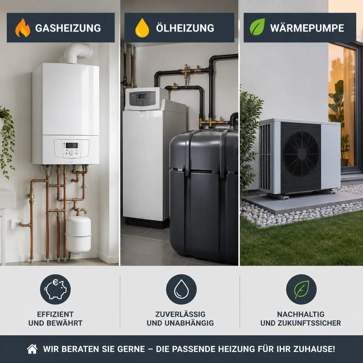 Gasheizung, Ölheizung, Wärmepumpe